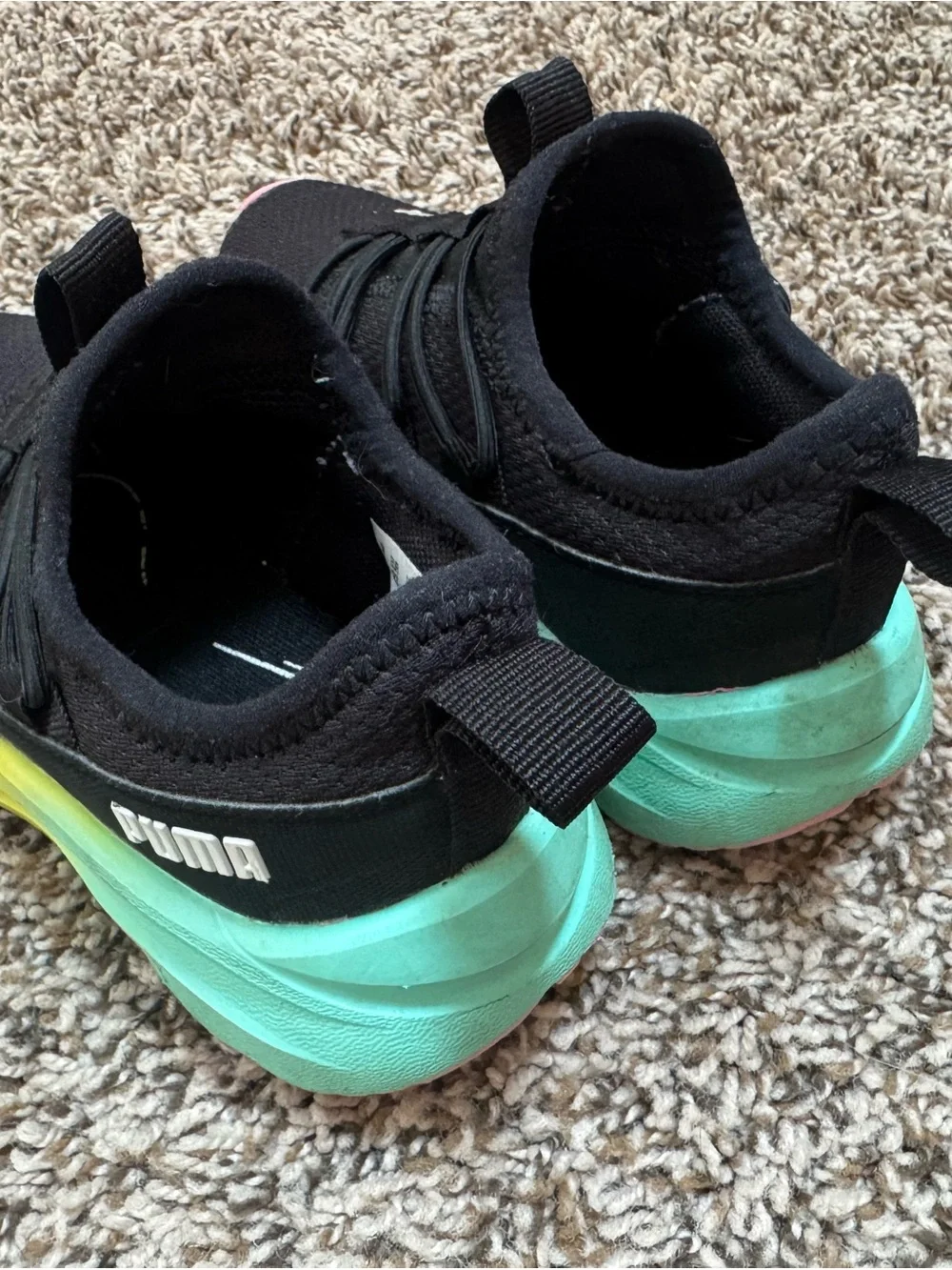 Puma Kids Black Sneakers with Rainbow Gradient Sole